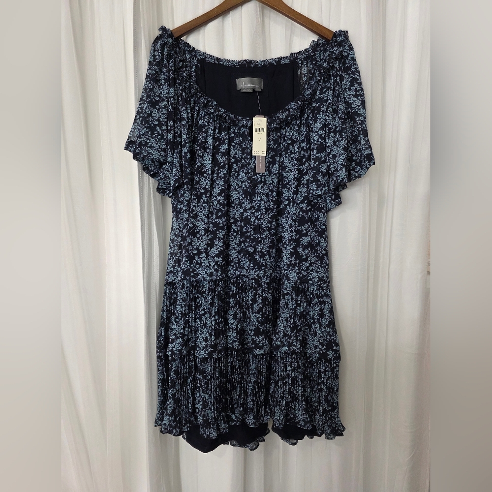 ​NWT Anthropologie Dark Floral Tiered Mini Dress - Small Ruffle Flutter Sleeve